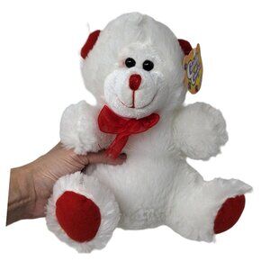 Cuddly Cousins White Teddy Bear Red Tie Bow Plush Stuffed Animal Soft Toy 9"